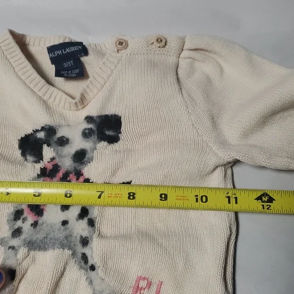 Ralph Lauren Girls Dalmatian Sweater Size 3T Cotton Puff Shoulder - Picture 13 of 16